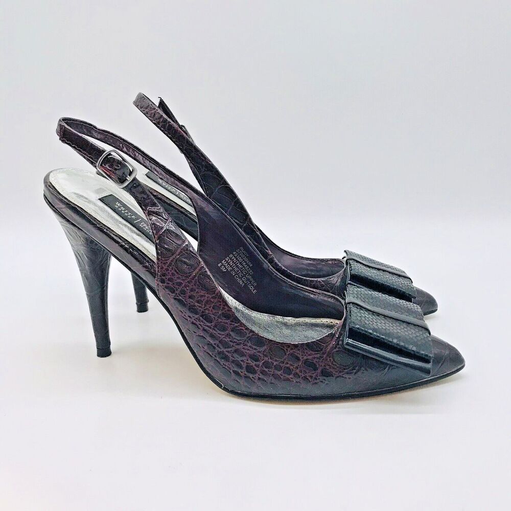 White House Black Market Rudy Stiletto 6.5M Pointed Toe Croc Embossed 4.5" Heels